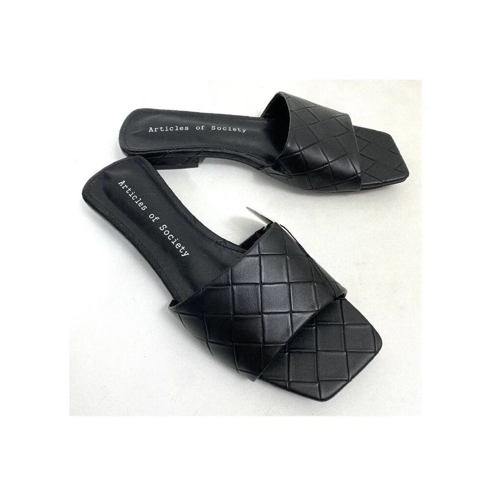 Articles of Society Parma Black Slide Flat Sandals Sz 8 Minimalist Slip On NEW